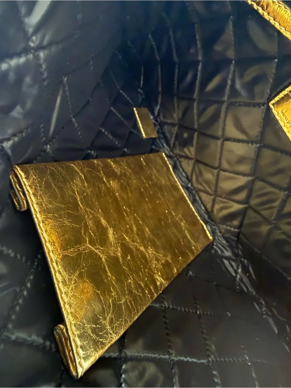CHANEL Metallic Gold and Black Quilted Leather Pouch
